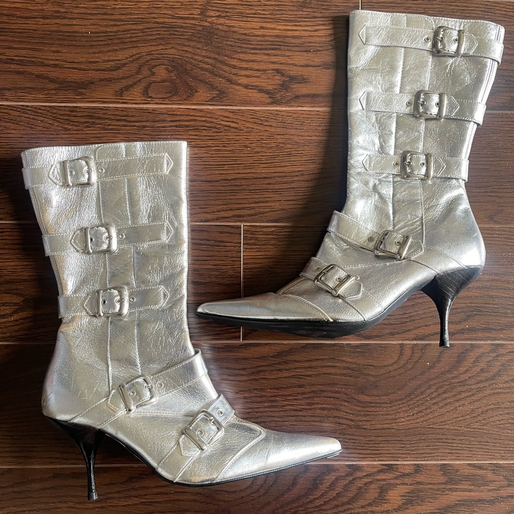 Silver Buckle High Heel Boots